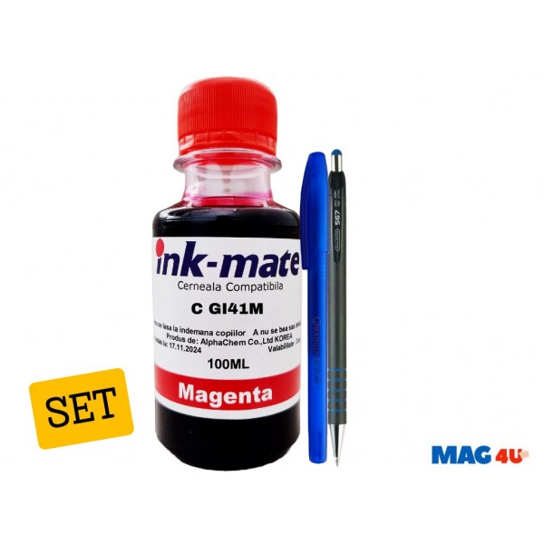 Set Flacone Cerneala Ink-Mate Compatibil Canon GI41 ( 1x100ml Magenta)+ Pix CNX567 si Pix cu gel