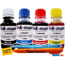 Set Flacone Cerneala Ink-Mate Compatibil Canon GI41 ( 1x100ml Black, 1x100ml Cyan, 1x100ml Magenta, 1x100ml Yellow) + Pix cu mecanism si Textmarker Non Toxic