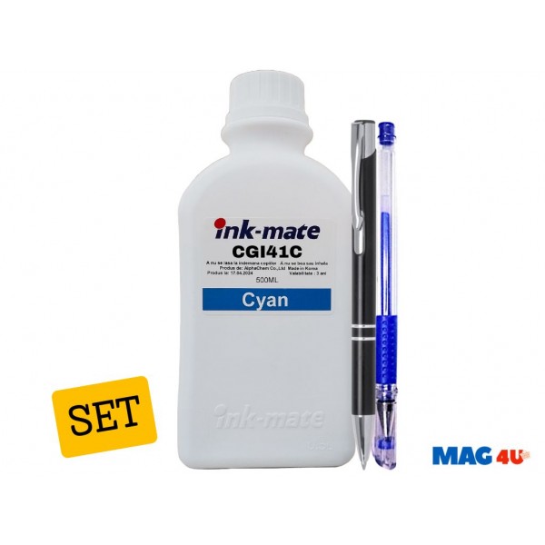 Set Flacone Cerneala Ink-Mate Compatibil Canon GI41 ( 1x500ml Cyan) + Pix CNX201 si Pix cu gel