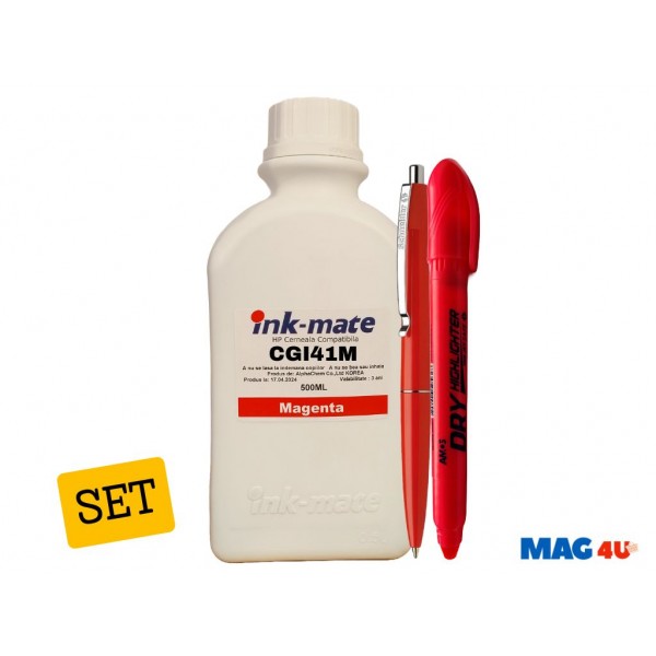 Set Flacone Cerneala Ink-Mate Compatibil Canon GI41 ( 1x500ml Magenta) + Pix Schneider si Textmarker Non Toxic