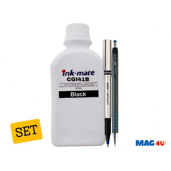 Set Flacone Cerneala Ink-Mate Compatibil Canon GI41 ( 1x500ml Black) + Roller DeLux si Pix CNX567