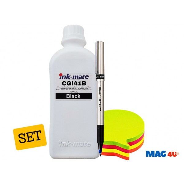 Set Flacone Cerneala Ink-Mate Compatibil Canon GI41 ( 1x1000ml Black) + Roller DeLux si Notes 5 culori