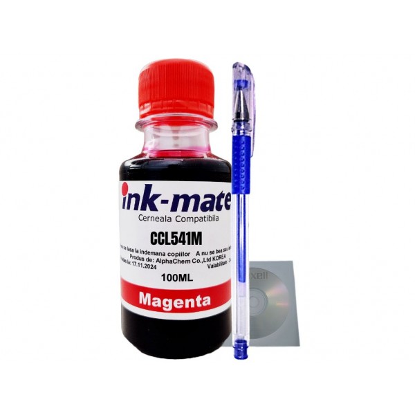 Set Flacon Refill Cerneala Ink-Mate Compatibil Canon 1x100ml CL-541 Magenta, Pix cu gel si 1buc Cdr Maxell cu plic