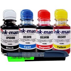 Set Flacon Refill Cerneala Ink-Mate Compatibil Canon 2x100ml PG-540 Negru, 2x100ml CL-541 Cyan, 2x100ml CL-541 Magenta, 2x100ml CL-541 Galben, Stilou Schneider si Textmarker