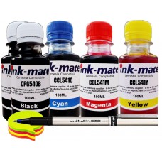 Set Flacon Refill Cerneala Ink-Mate Compatibil Canon 2x100ml PG-540 Negru, 1x100ml CL-541 Cyan, 1x100ml CL-541 Magenta, 1x100ml CL-541 Galben, Roller DeLuXe si Notes 5culori