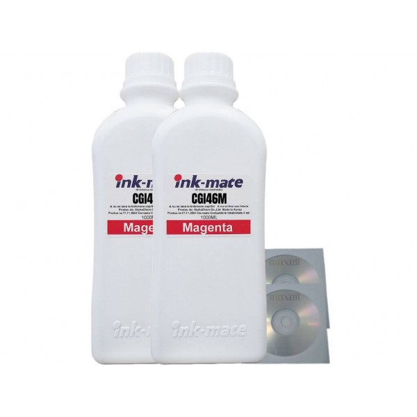 Set Flacon Cerneala Ink-Mate Compatibil Canon 2x1000ml GI-46M Magenta, 2buc Cdr Maxell cu plic
