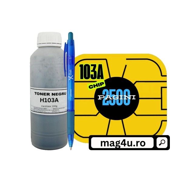 Set Refill Toner 100g + Chip 2500 pagini, Compatibil HP103A W1103A Negru, Pix Xball