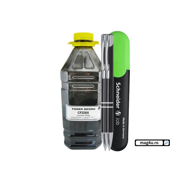 Set Bidon Refill Jadi Praf Toner Compatibil (HP26X) 1xCF226X Negru, 1x2000g + 2xPix CNX226 si Textmarker Schneider