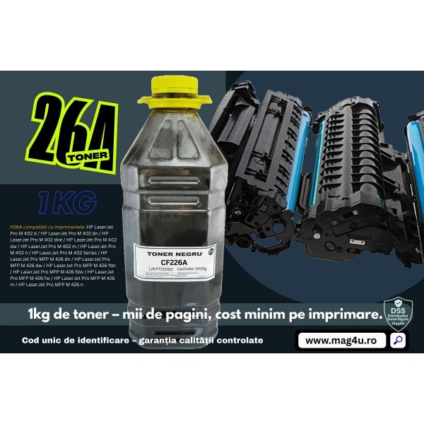 Set Bidon Refill Jadi Praf Toner Compatibil (26A) CF226A Negru, 1000g, Pix Schneider si Textmarker Schneider