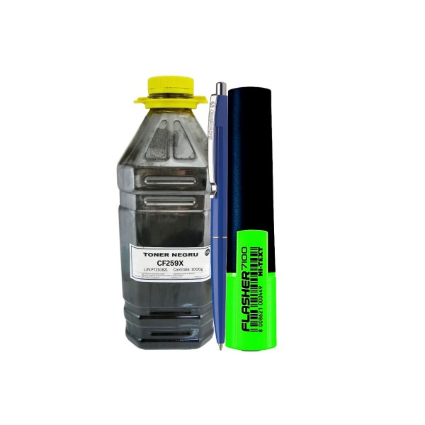 Set Bidon Refill JADI Praf Toner Compatibil (HP59X) CF259X Negru, 1000g, Pix Schneider si Textmarker Flasher