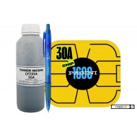 Set Refill Toner 100g + Chip 1600 pagini, Compatibil (HP30A) CF230A Negru si Pix Xball