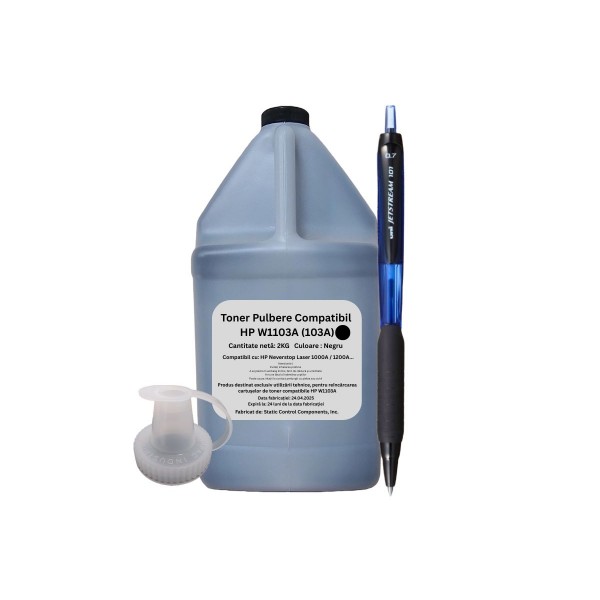 Set Bidon Refill SCC Praf Toner Compatibil (HP103A) W1103A  Negru, 2000g, Pix Schneider si Pâlnie