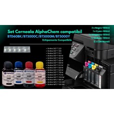 Set 5x Flacoane Cerneala AlphaChem Compatibil Brother 2x BTD60BK Negru BT5000C Cyan BT5000M Magenta BT5000Y Galben 100ml cu picurator si 5x CDR Maxell