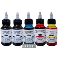 Set 5x Flacoane Cerneala AlphaChem Compatibil Brother 2x BTD60BK Negru BT5000C Cyan BT5000M Magenta BT5000Y Galben 100ml cu picurator si 5x CDR Maxell