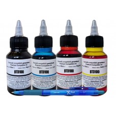 Set Cerneală AlphaChem Compatibil Brother BTD100 KCMY – 4x100ml + Pix XBall, Economie Extinsă