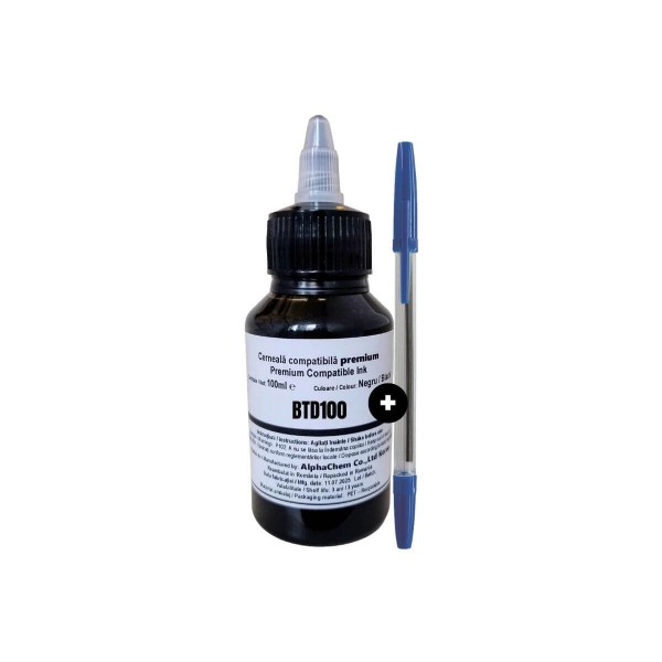 Set Flacon Cerneala Compatibil Brother BTD100 Negru 100ml cu Picurator si Pix de Unica Folosinta