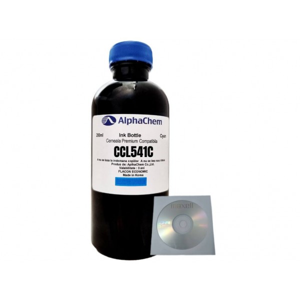 Flacon Cerneala AlphaChem Compatibil Canon 1x200ml CL-541C Cyan, 1buc Cdr Maxell cu plic