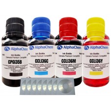 Set Flacon Cerneala AlphaChem Compatibil Canon 2x100ml PGI-35BK Negru, 2x100ml CLI-36C Cyan, 2x100ml CLI-36M Magenta, 2x100ml CLI-36Y Galben, 8buc Cdr Maxell cu plic