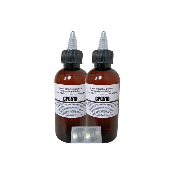 Set Flacon Cerneala AlphaChem Compatibil Canon 2x200ml PG-510 Negru, 2buc Cdr Maxell cu plic