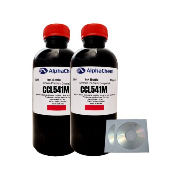 Set Flacon Cerneala AlphaChem Compatibil Canon 2x200ml CL-541M Magenta, 2buc Cdr Maxell cu plic