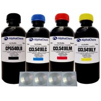 Set Flacon Cerneala AlphaChem Compatibil Canon 1x200ml PG-540L Negru, 1x200ml CL-541XLC Cyan, 1x200ml CL-541XLM Magenta, 1x200ml CL-541XLY Galben, 4buc Cdr Maxell cu plic