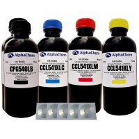 Set Flacon Cerneala AlphaChem Compatibil Canon 2x200ml PG-540L Negru, 1x200ml CL-541XLC Cyan, 1x200ml CL-541XLM Magenta, 1x200ml CL-541XLY Galben, 5buc Cdr Maxell cu plic