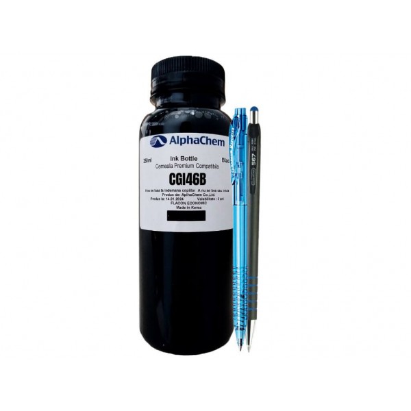 Set Flacon Cerneala AlphaChem Compatibil Canon 1x250ml GI-46BK Negru, Pix CNX567 si Pix cu mecanism