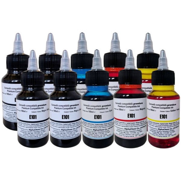Set Flacon Cerneala Compatibil Epson(101) 4x100ml Negru, 2x100ml Cyan, 2x100ml Magenta, 2x100ml Galben-cu picurator