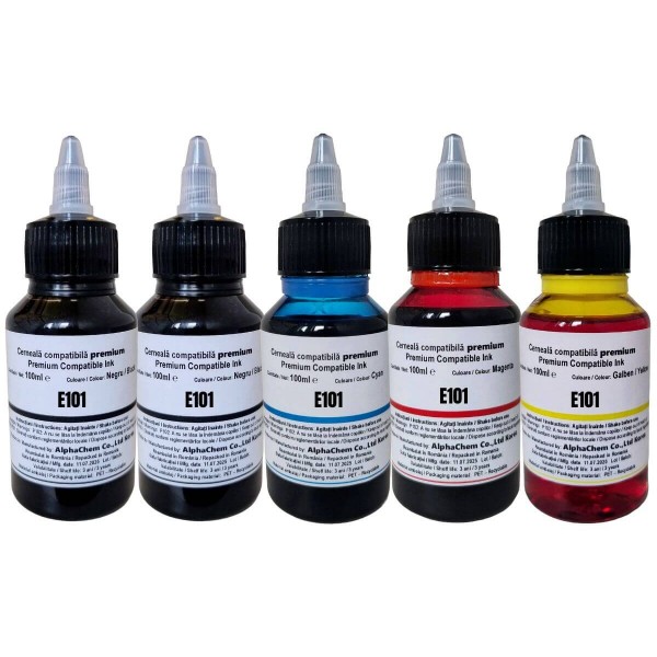 Set Flacon Cerneala Compatibil Epson(101) 2x100ml Negru, 1x100ml Cyan, 1x100ml Magenta, 1x100ml Galben-cu picurator