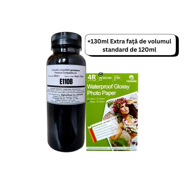 Set Flacon Cerneala AlphaChem Compatibil Epson (110) Negru 1x250ml, Hartie foto YESION 4R 200gr, 20coli