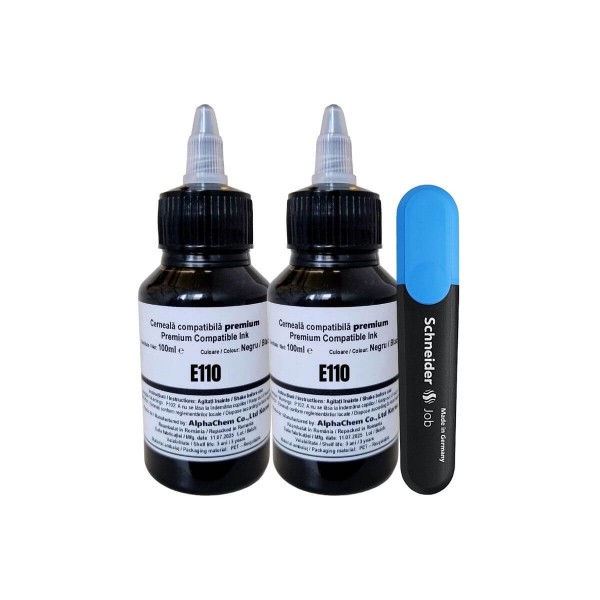 Set Flacon Cerneala AlphaChem Compatibil Epson (110) Negru 2x100ml, Textmarker Schneider