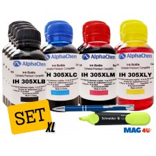 Set Flacon Cerneala AlphaChem HP (305XL) 4x100ml 3YM62AE Negru 2x100ml 3YM63AE Cyan 2x100ml 3YM63AE Magenta 2x100ml 3YM63AE Galben, Textmarker Schneider si Pix CNX226