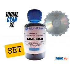 Flacon Cerneala AlphaChem Compatibil HP305XL, 1x100ml 3YM63AE Cyan, 1buc Cdr Maxell cu plic