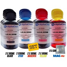 Set Flacon Cerneala AlphaChem Compatibil HP305 3x100ml 3YM61AE Negru + 2x100ml 3YM60AE Cyan + 2x100ml 3YM60AE Magenta + 2x100ml 3YM60AE Galben cu 9x CDR Maxell