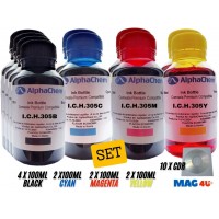 Set Flacon Cerneala AlphaChem Compatibil HP305 4x100ml 3YM61AE Negru + 2x100ml 3YM60AE Cyan + 2x100ml 3YM60AE Magenta + 2x100ml 3YM60AE Galben cu 10x CDR Maxell