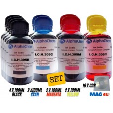 Set Flacon Cerneala AlphaChem Compatibil HP305 4x100ml 3YM61AE Negru + 2x100ml 3YM60AE Cyan + 2x100ml 3YM60AE Magenta + 2x100ml 3YM60AE Galben cu 10x CDR Maxell