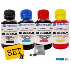 Set Flacon Cerneala AlphaChem Compatibil HP305XL 1x100ml 3YM62AE Negru + 1x100ml 3YM63AE Cyan + 1x100ml 3YM63AE Magenta + 1x100ml 3YM63AE Galben cu 4x CDR Maxell 