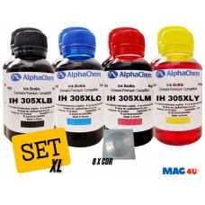 Set Flacon Cerneala AlphaChem Compatibil HP305XL 2x100ml 3YM62AE Negru + 2x100ml 3YM63AE Cyan + 2x100ml 3YM63AE Magenta + 2x100ml 3YM63AE Galben cu 8x CDR Maxell 