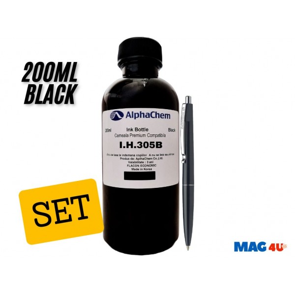 Flacon Cerneala AlphaChem Compatibil HP (305) 1x200ml 3YM61AE Negru  si pix Schneider