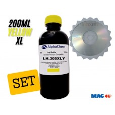 Set Flacon Cerneala AlphaChem Compatibil HP305XL 1x200ml 3YM63AE Galben cu CDR Maxell
