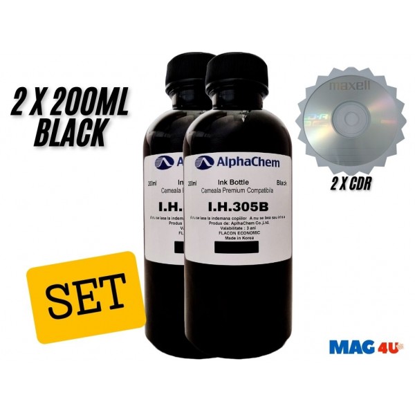 Set Flacon Cerneala AlphaChem Compatibil HP305 2x200ml 3YM61AE Negru cu 2x CDR Maxell