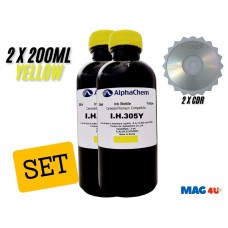 Set Flacon Cerneala AlphaChem Compatibil HP305, 2x200ml 3YM60AE Galben, 2buc Cdr Maxell cu plic