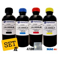 Set Flacon Cerneala AlphaChem Compatibil HP305XL 1x200ml 3YM62AE Negru + 1x200ml 3YM63AE Cyan + 1x200ml 3YM63AE Magenta + 1x200ml 3YM63AE Galben cu 4x CDR Maxell 