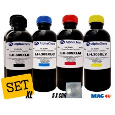 Set Flacon Cerneala AlphaChem Compatibil HP305XL 2x200ml 3YM62AE Negru + 1x200ml 3YM63AE Cyan + 1x200ml 3YM63AE Magenta + 1x200ml 3YM63AE Galben cu 5x CDR Maxell