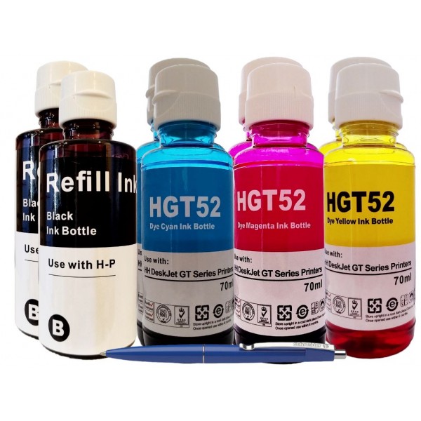 Pachet Flacoane Cerneala compatibila HP 2X GT53XL Black, 1X GT52 Cyan, 1X GT52 Magenta, 1X GT52 Yellow, 60000 pagini, un-box AlphaChem si Pix Schneider