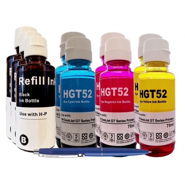 Pachet Flacoane Cerneala compatibila HP 3X GT53XL Black, 2X GT52 Cyan, 2X GT52 Magenta, 2X GT52 Yellow, 66000 pagini, un-box AlphaChem si Pix Schneider