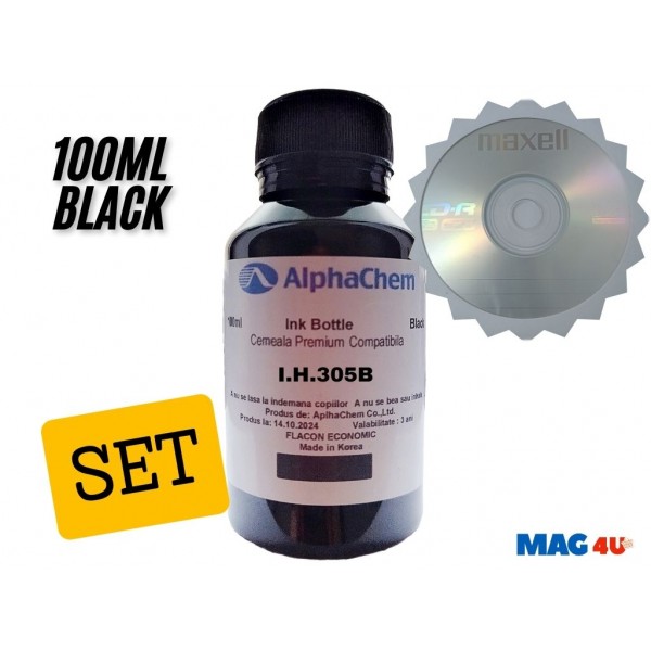 Flacon Cerneala AlphaChem Compatibil HP 305, 1x100ml, 3YM61AE Negru, 1xCDR Maxell cu plic