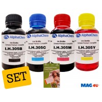 Set 4buc Flacon Cerneala AlphaChem HP 305, 1x100ml, 3YM61AE Negru, 1x100ml, 3YM60AE Cyan, 1x100ml, 3YM60AE Magenta, 1x100ml, 3YM60AE Galben, hartie foto yesion 180g 20coli