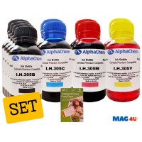 Set 10buc Flacon Cerneala AlphaChem HP 305, 4x100ml, 3YM61AE Negru, 2x100ml, 3YM60AE Cyan, 2x100ml, 3YM60AE Magenta, 2x100ml, 3YM60AE Galben, hartie foto yesion 180g 70coli