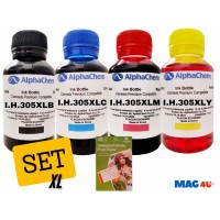 Set 4buc Flacon Cerneala AlphaChem HP 305XL, 1x100ml, 3YM62AE Negru, 1x100ml, 3YM63AE Cyan, 1x100ml, 3YM63AE Magenta, 1x100ml, 3YM63AE Galben, hartie foto yesion 180g 20coli